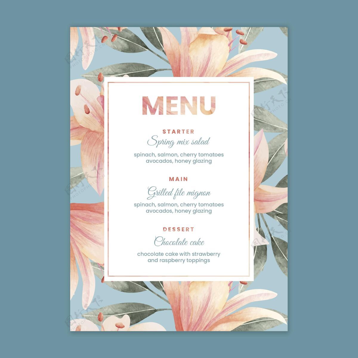 保存日期花卉婚礼菜单模板请柬鲜花优雅