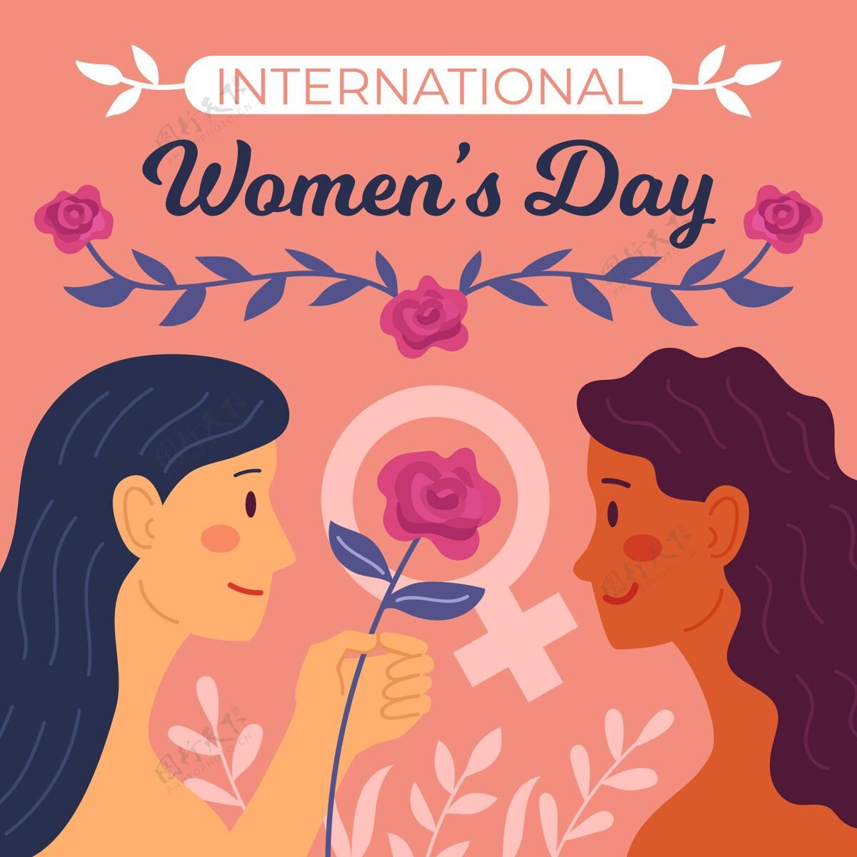 妇女节平面手绘国际妇女节插画女性赋权3月8日插图
