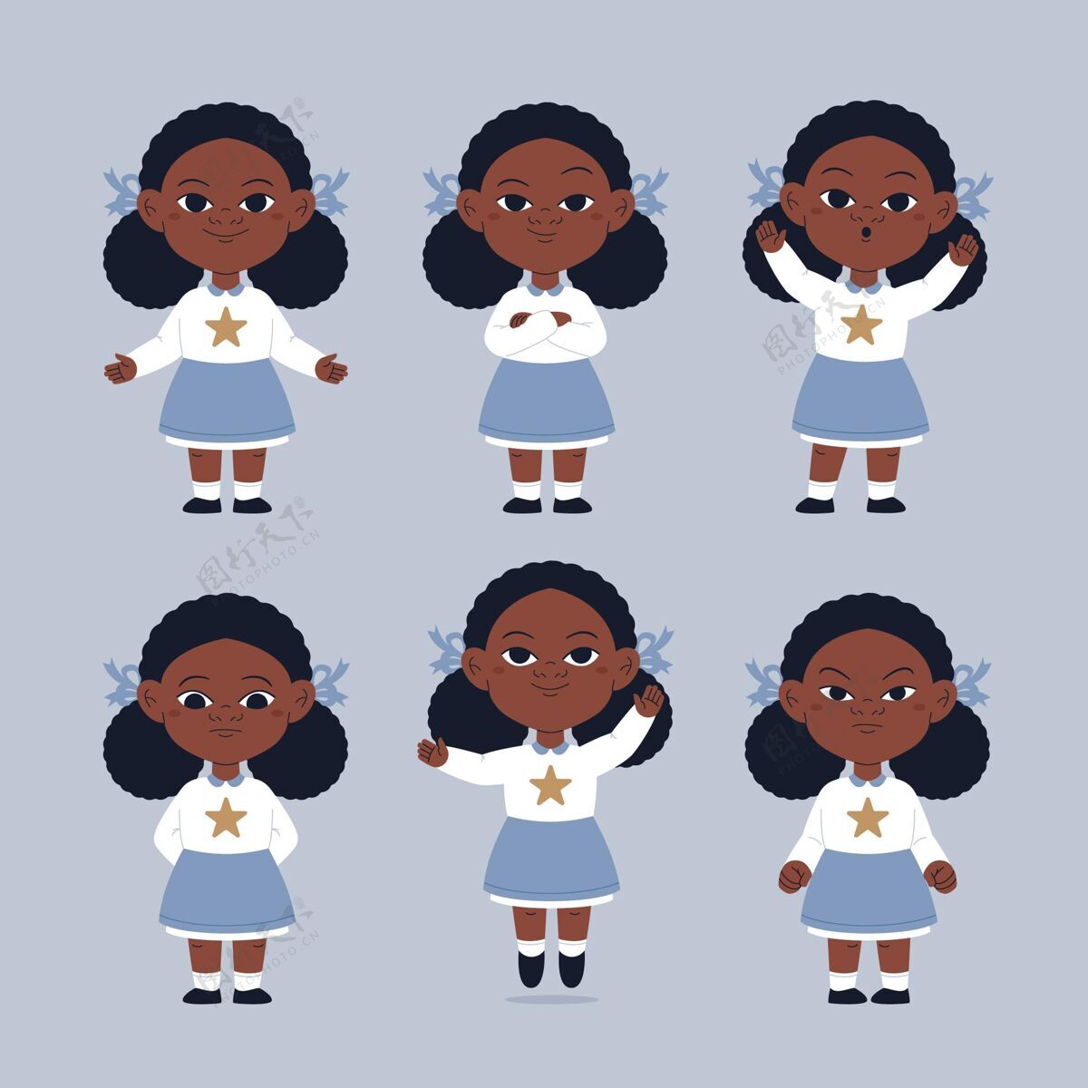 平面手绘平面手绘不同姿势的黑色女孩收集套装平面选择