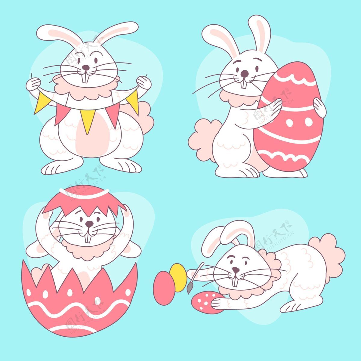 可爱手绘复活节兔子系列插图收集节日
