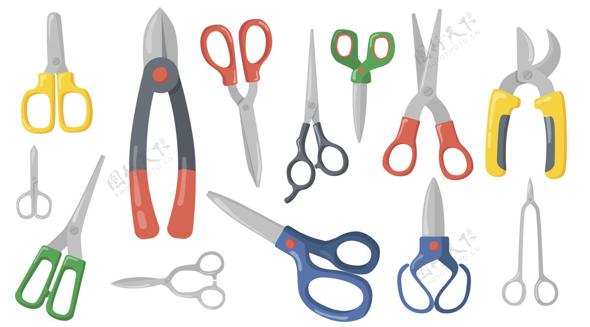 剪刀创意剪刀 剪子和剪子平面项目集工具裁缝手柄