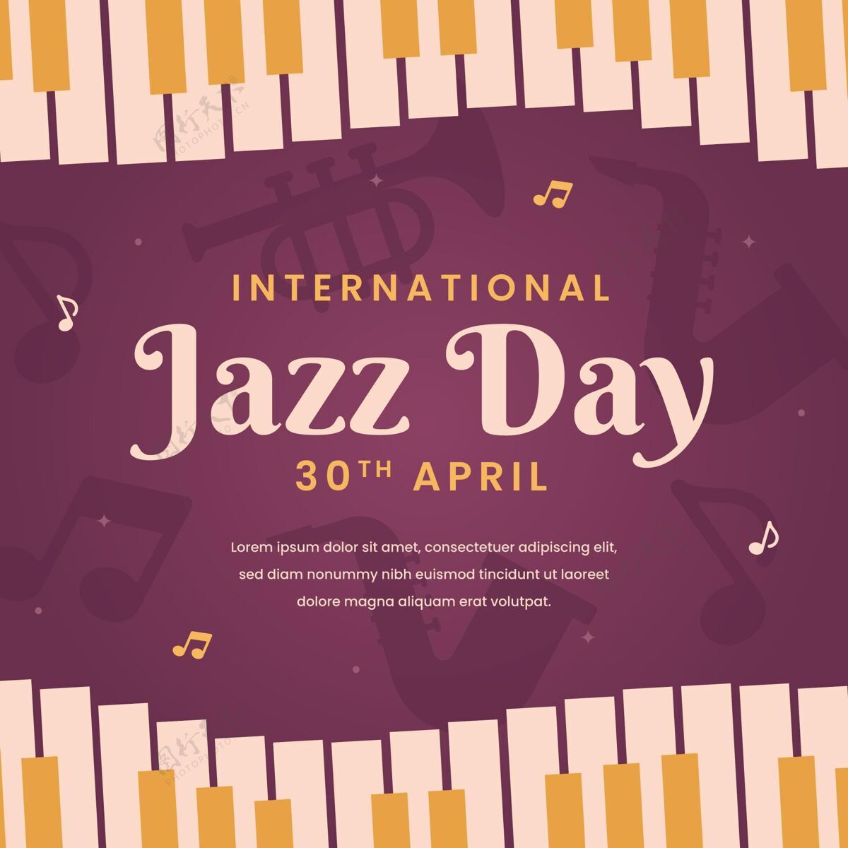音乐会国际爵士乐日钢琴键插画节日平面国际爵士乐日