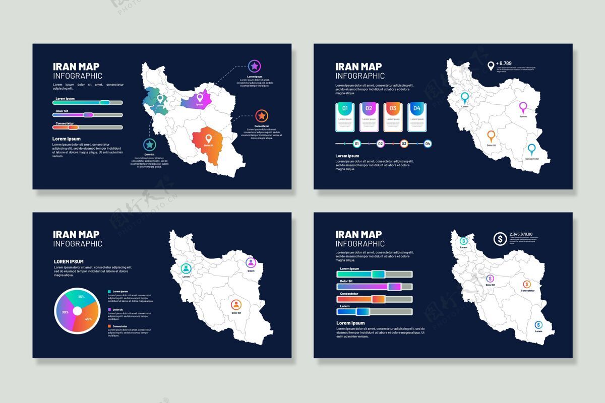 梯度伊朗地图信息图图形模板信息图
