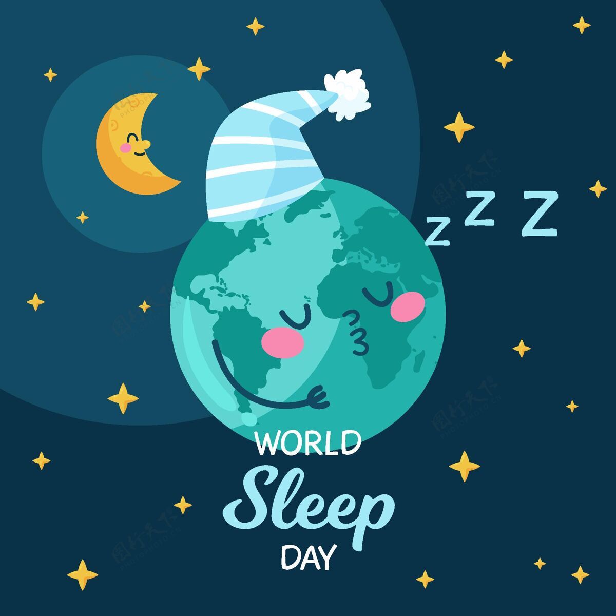 床星球睡眠世界睡眠日睡眠国际手绘
