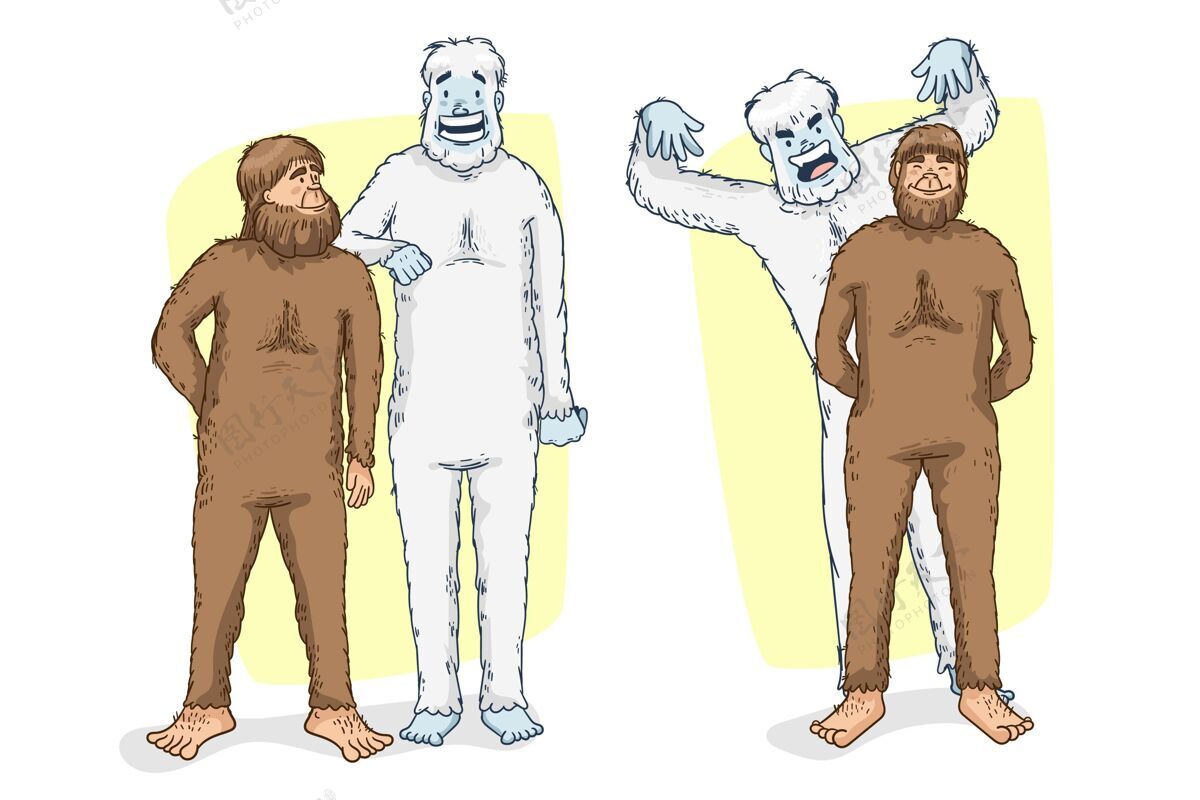 幽灵手绘大脚大脚怪和雪人可爱的雪人插图怪物可怕可恶的雪人