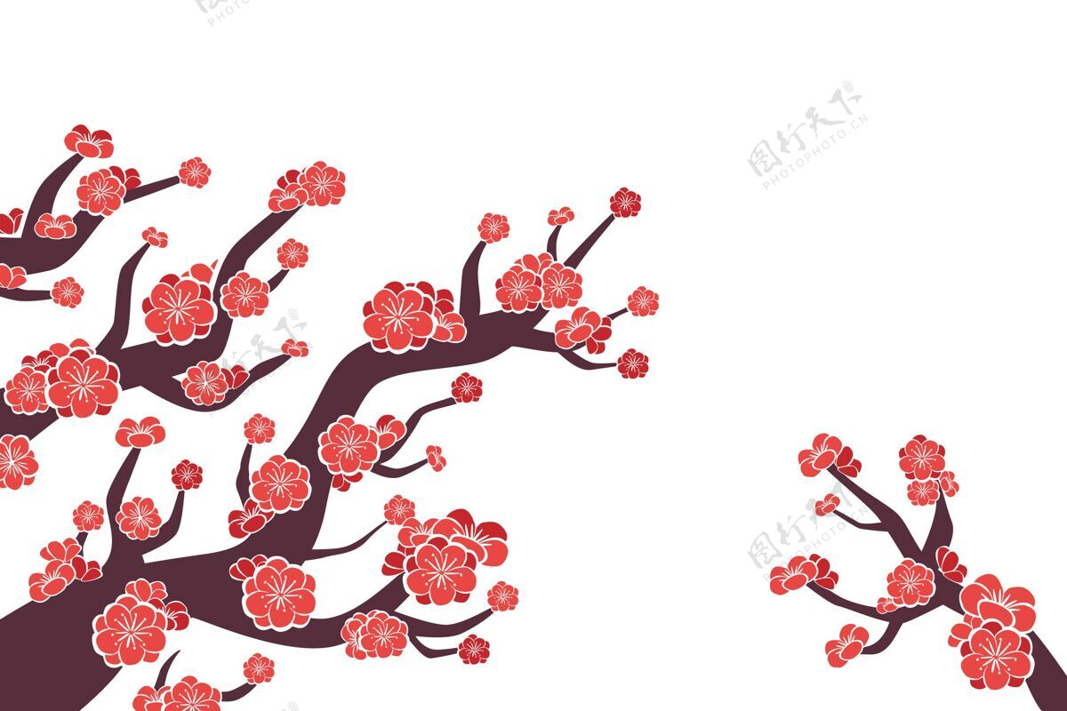 传统手绘粉色梅花背景叶亚洲问候