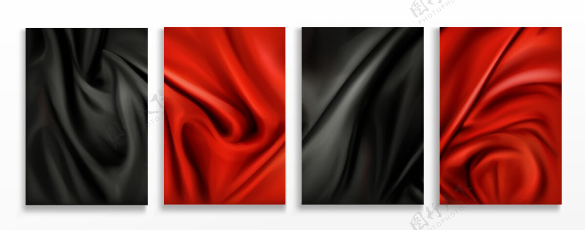 流动红色和黑色丝绸折叠织物背景设置精英优雅产品