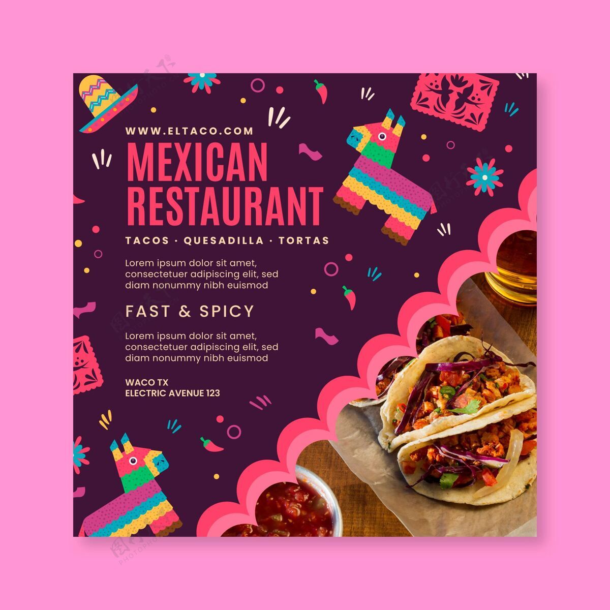 热墨西哥餐厅食物传单广场模板现成的印刷墨西哥墨西哥菜单