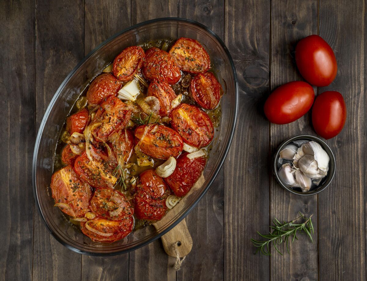 烹饪俯瞰美味的西红柿大餐美食美味美味