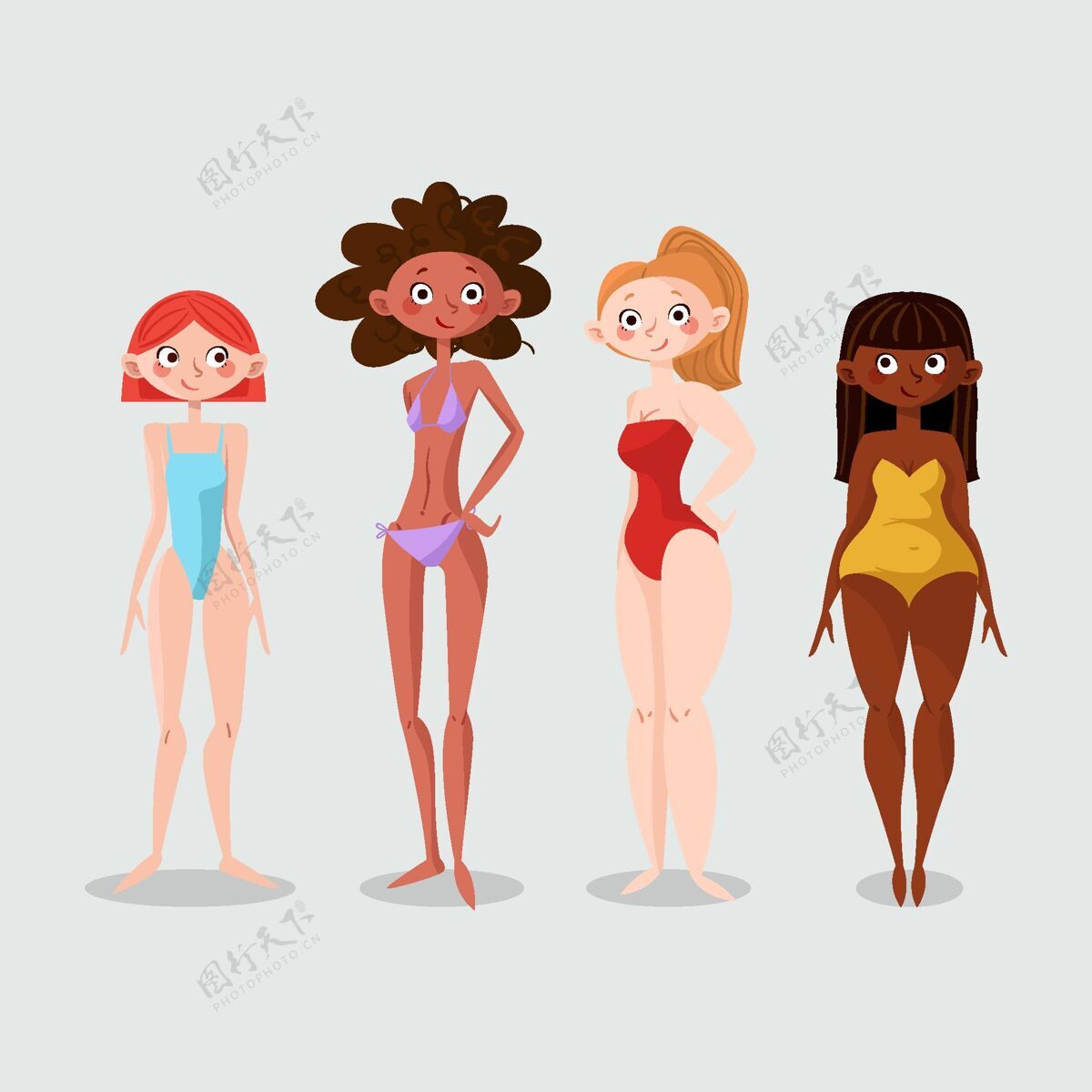 手绘绘制女性体型的类型女性群体形状