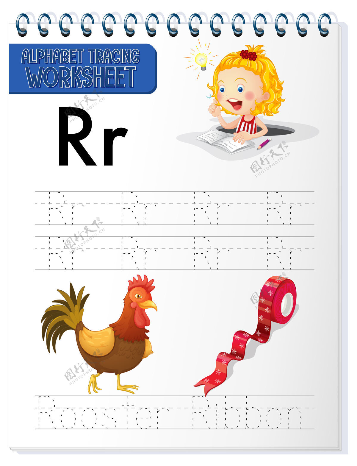 幼儿园字母表跟踪工作表与字母r和r手写可爱工作表