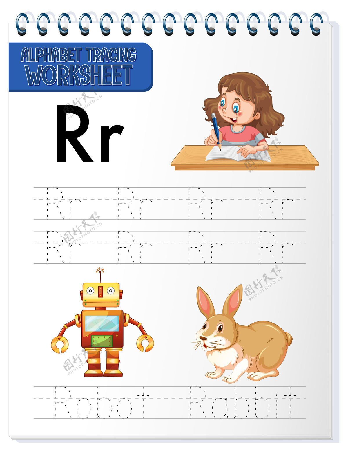 字母字母表跟踪工作表与字母r和r科技字母教育