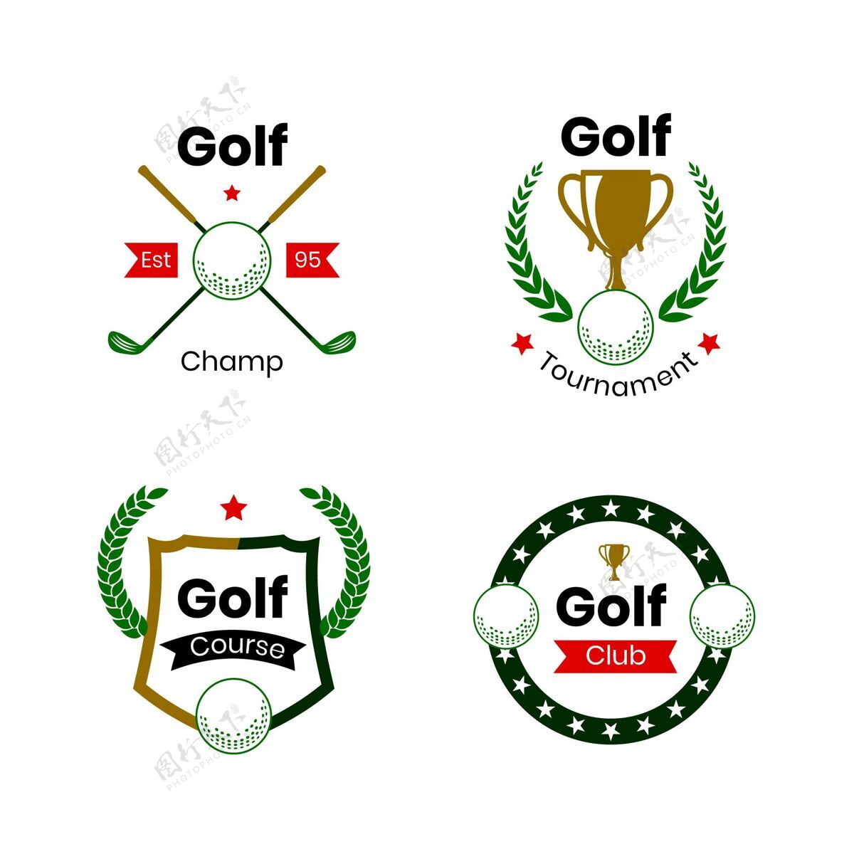 设置平面高尔夫标志系列商业包装标志