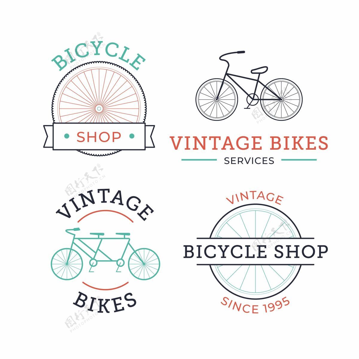 公司彩色自行车收藏复古标志企业标签线品牌
