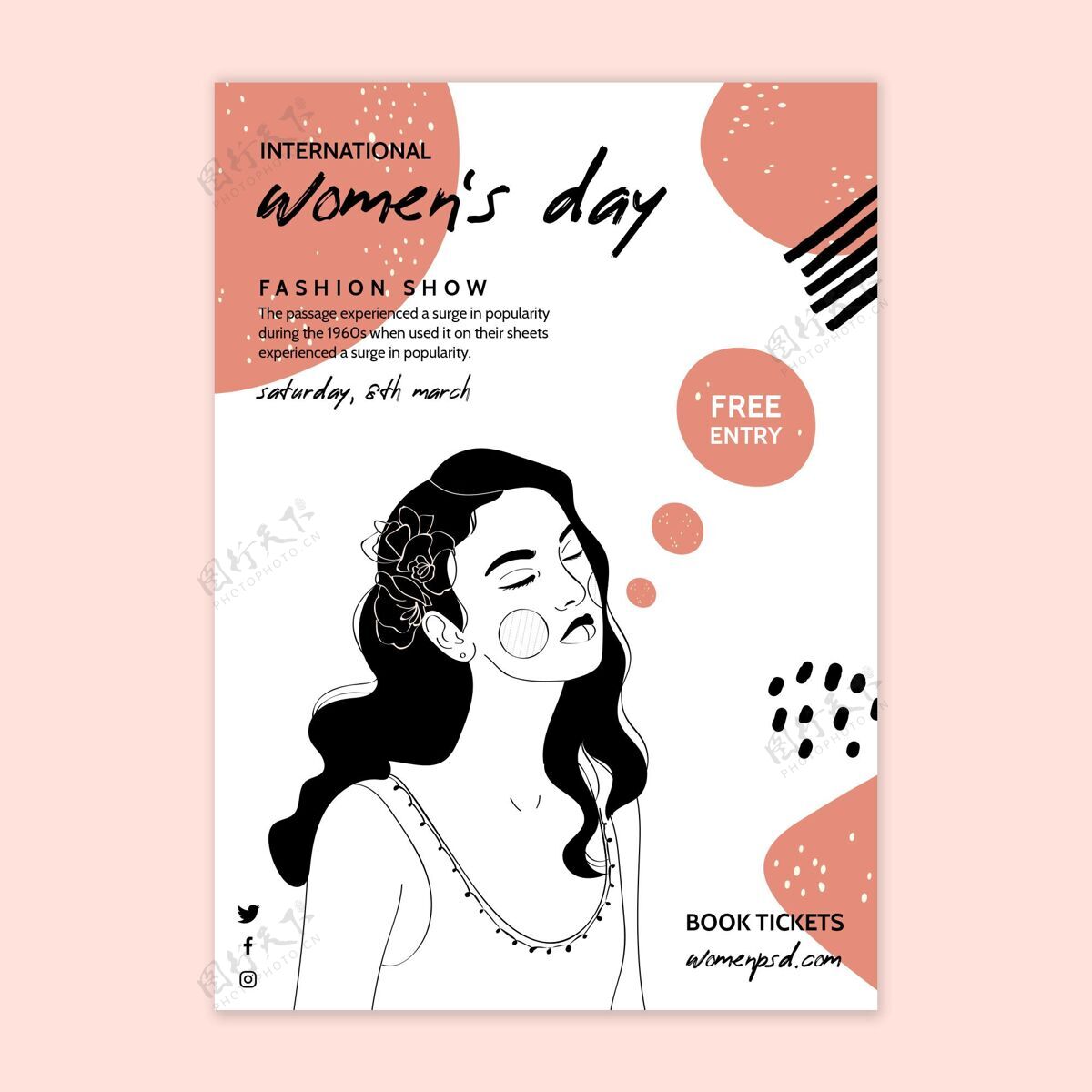 妇女和女孩节国际妇女节垂直海报模板全球妇女节节日