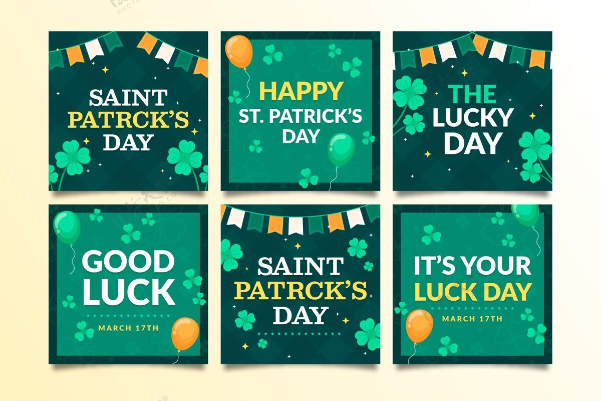 幸运圣帕特里克节instagram帖子集爱尔兰传统绿色