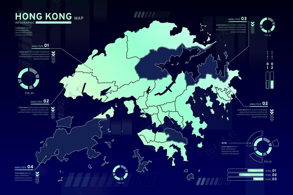 香港香港地图信息图形模板梯度信息模板
