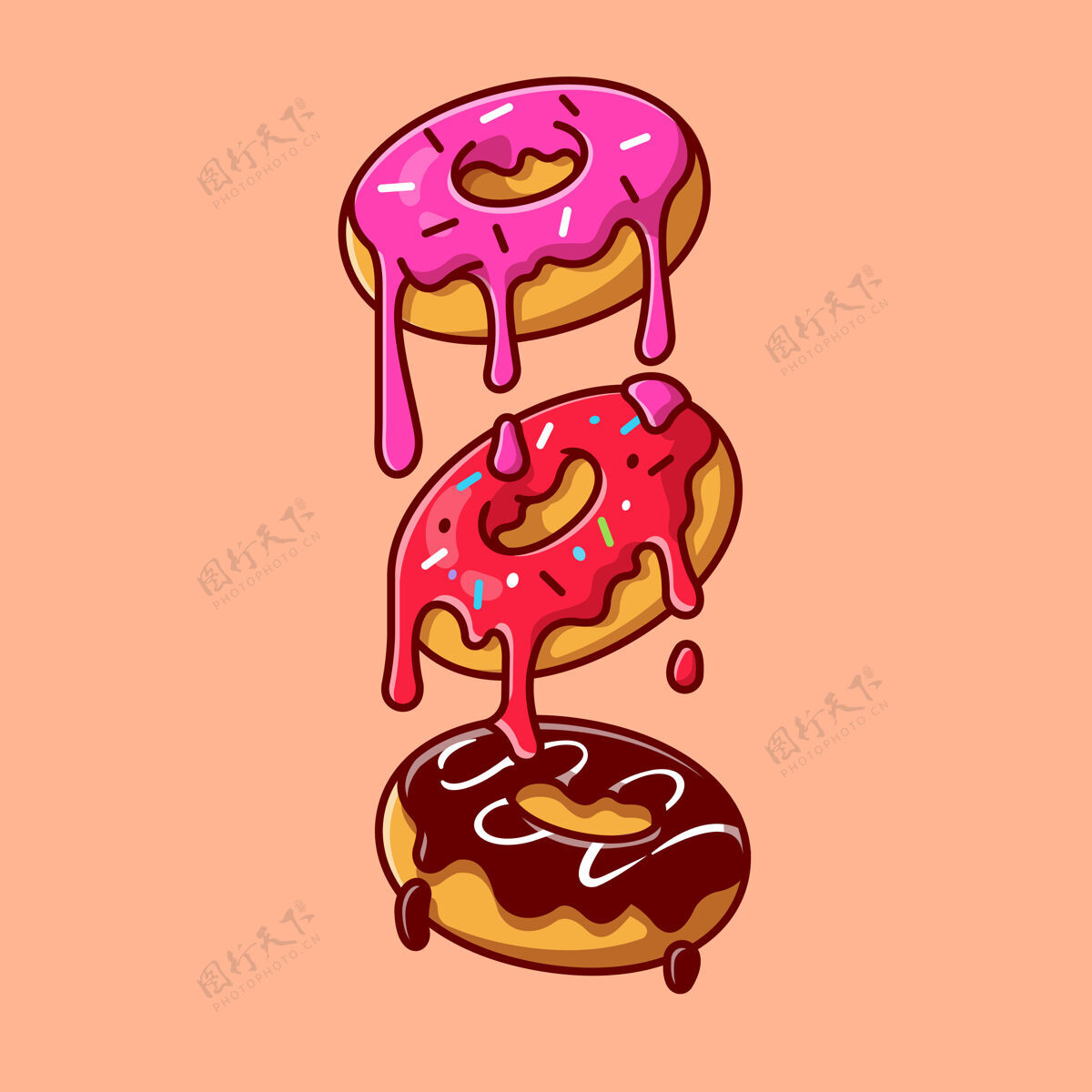 薯条浮动融化甜甜圈卡通图标插图美味卡路里节食
