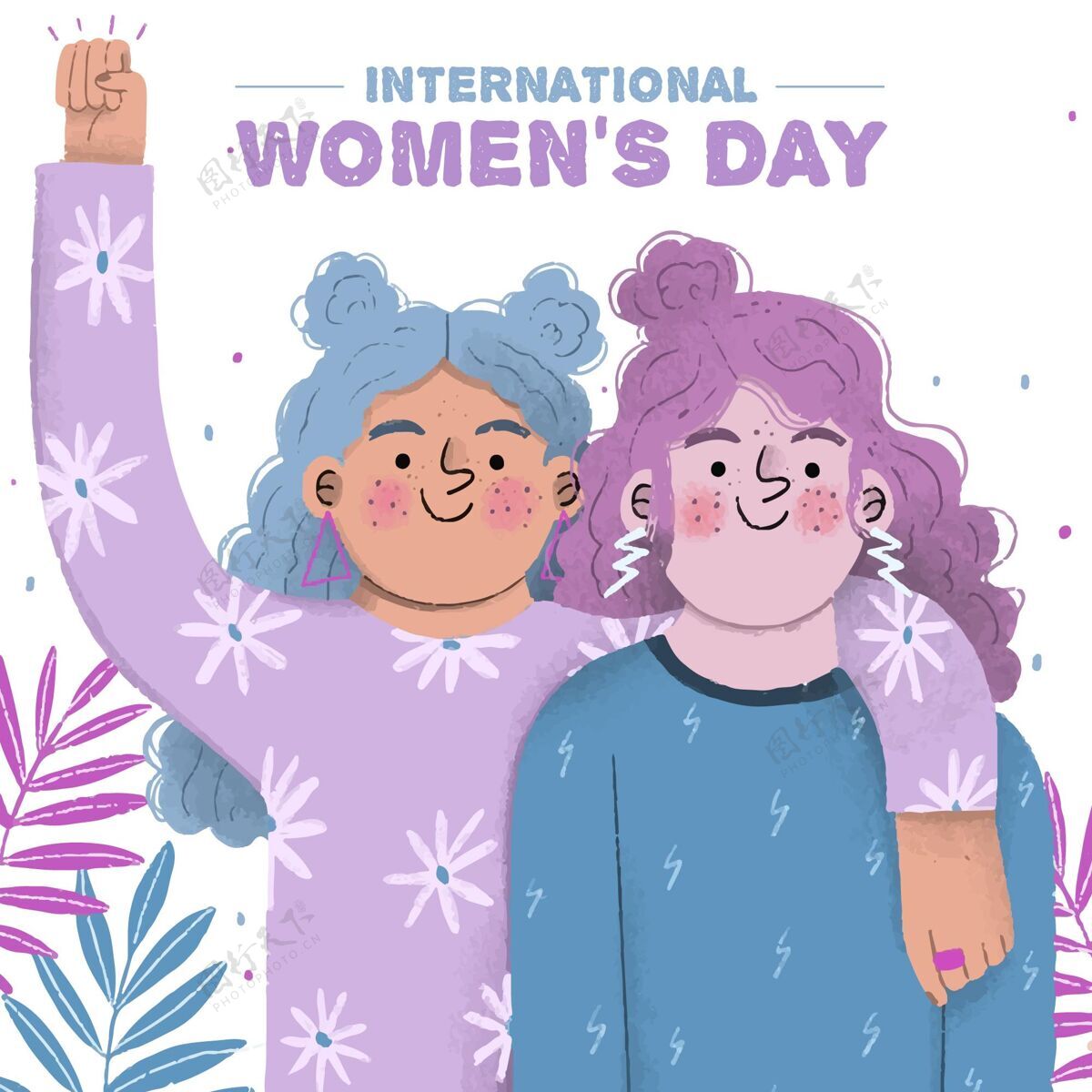 手绘妇女节的春天国际女性权力