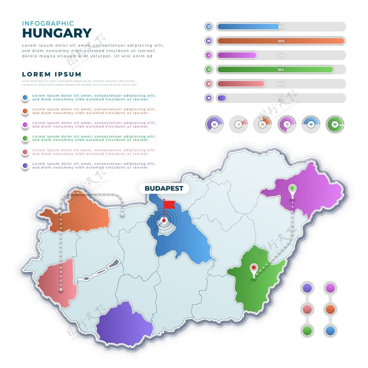 选项梯度匈牙利地图信息图形图表信息图渐变