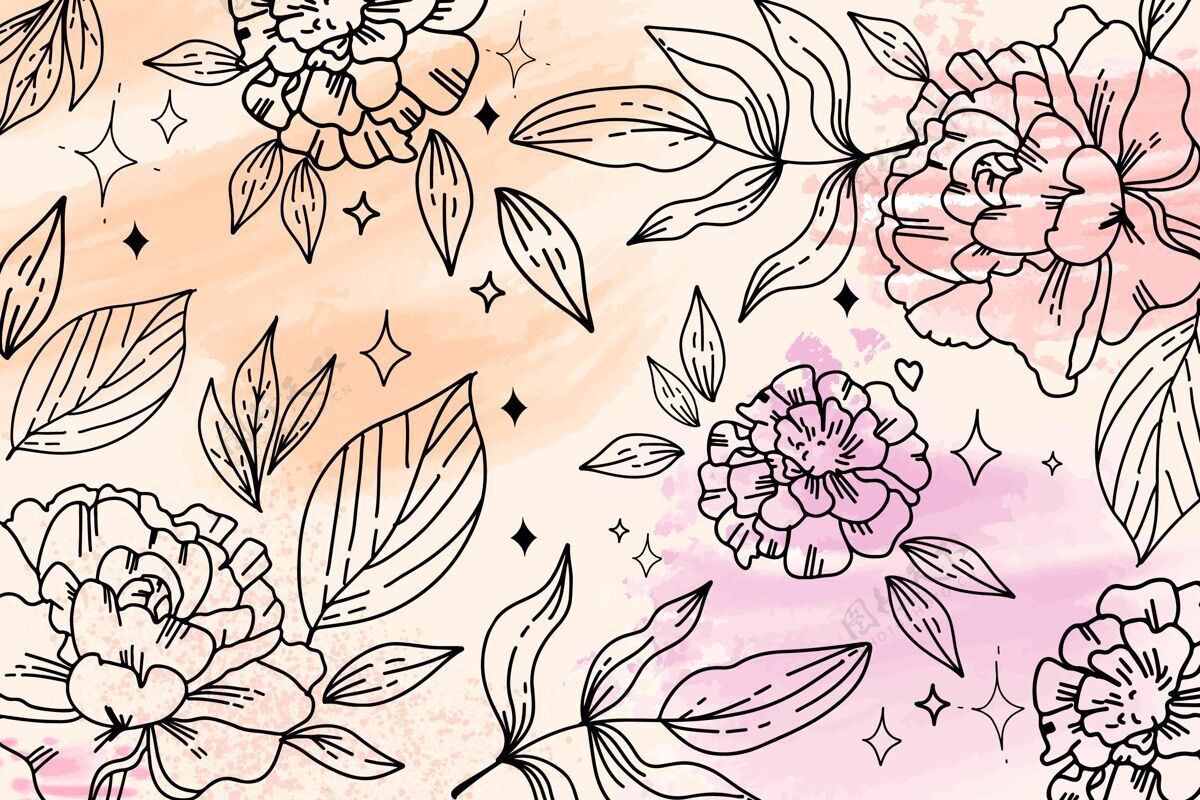 花卉水彩背景与手绘元素花卉春天粉色