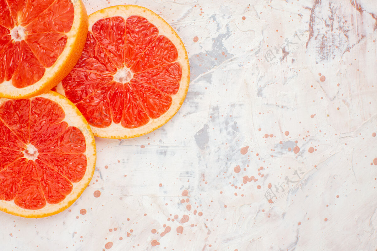 水果俯视切割葡萄柚裸体表面自由空间视图柑橘果汁