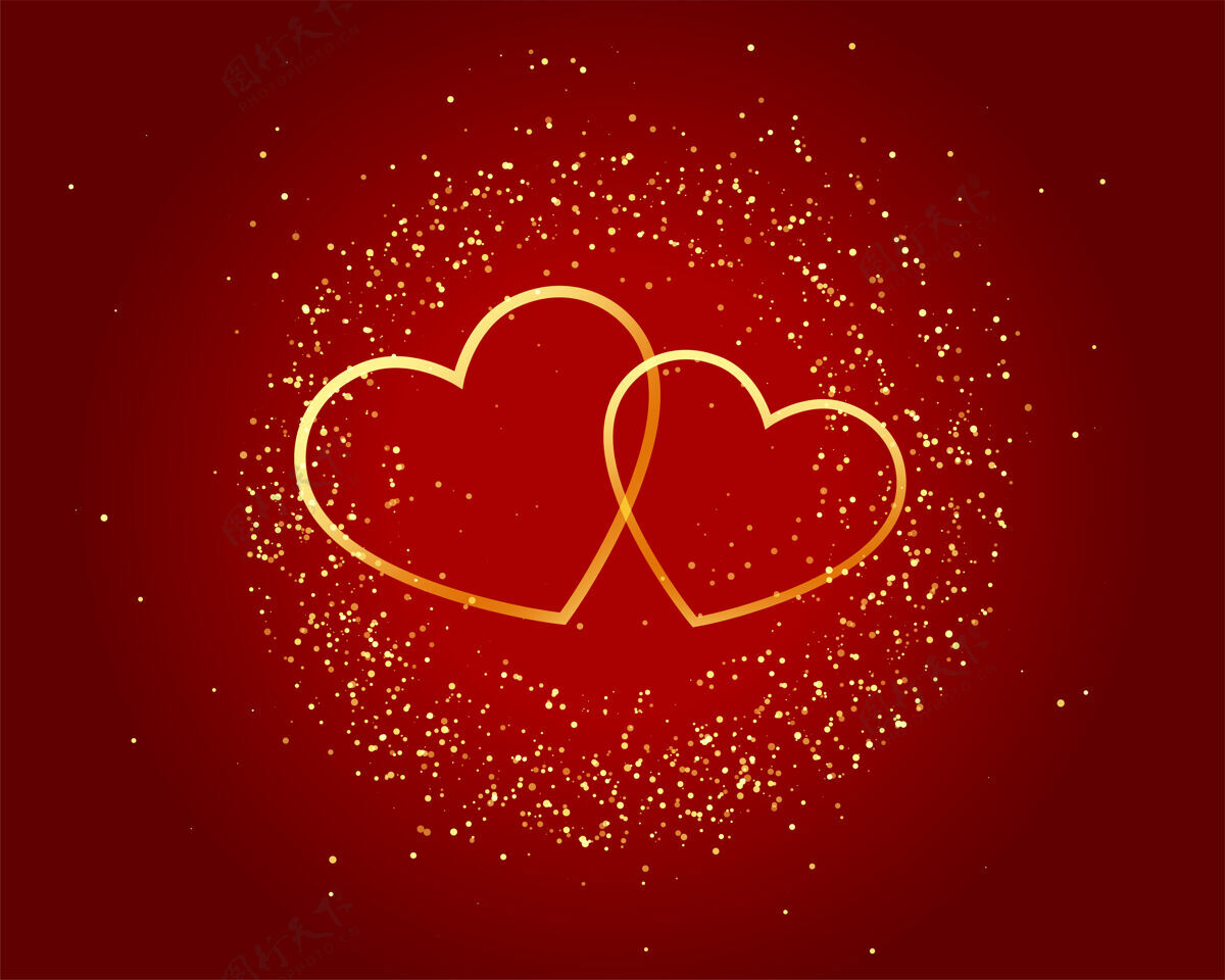 情人节情人节在红色背景上闪耀着爱的金色心形圣瓦伦丁金色情人节
