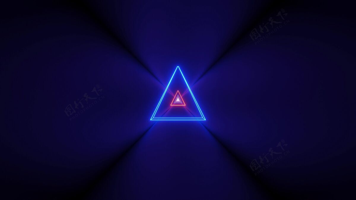 辉光未来的背景与发光抽象霓虹灯和一个三角形的中心形状充满活力分形背景