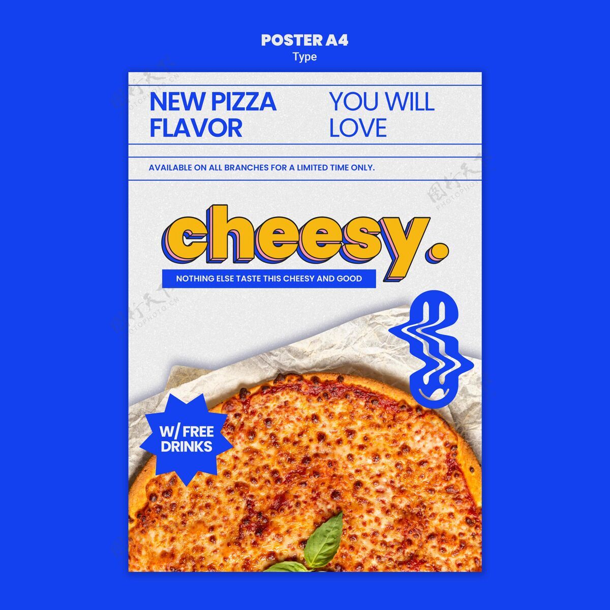 美食新奶酪比萨风味海报模板食物美食印刷模板