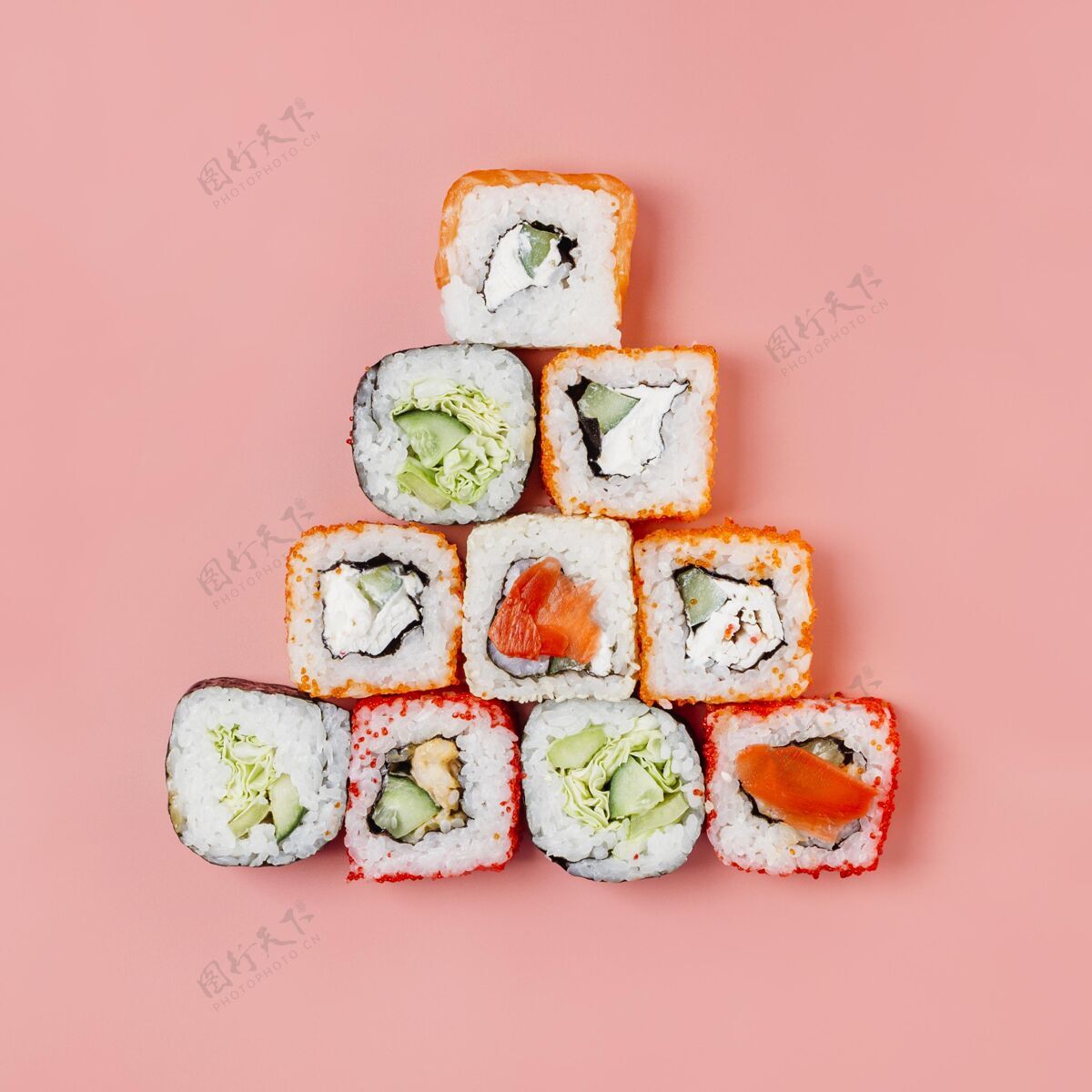 亚洲顶视图日本寿司安排美食美味健康