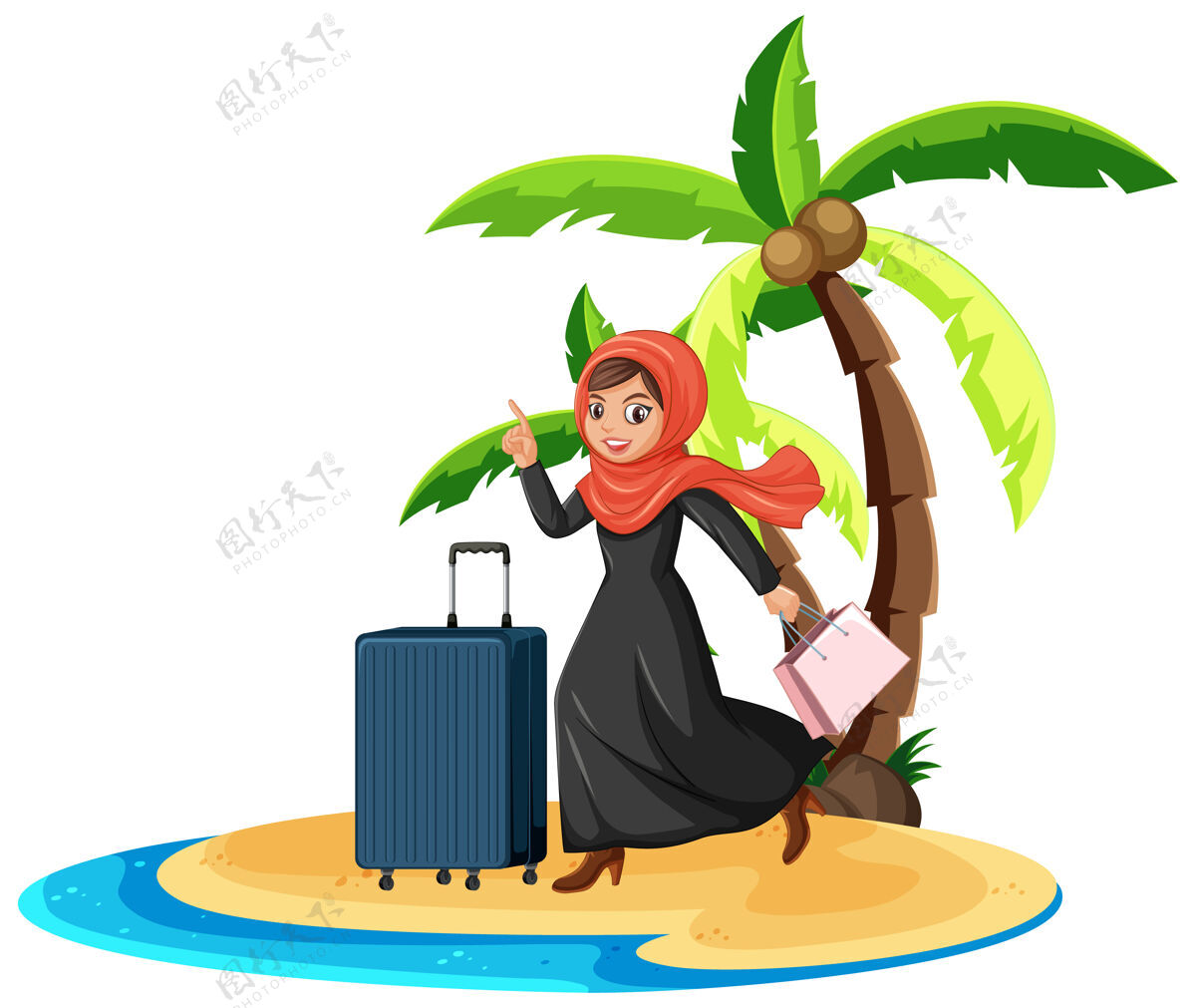 服饰穆斯林妇女在暑假卡通成人传统