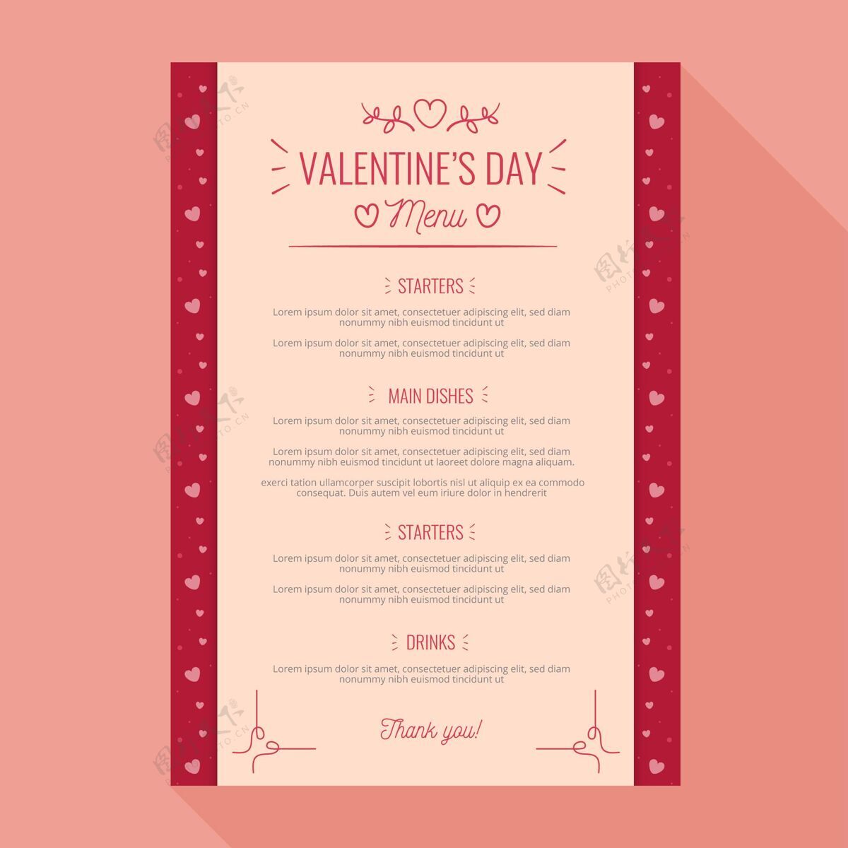 菜单手绘情人节菜单模板浪漫天打印