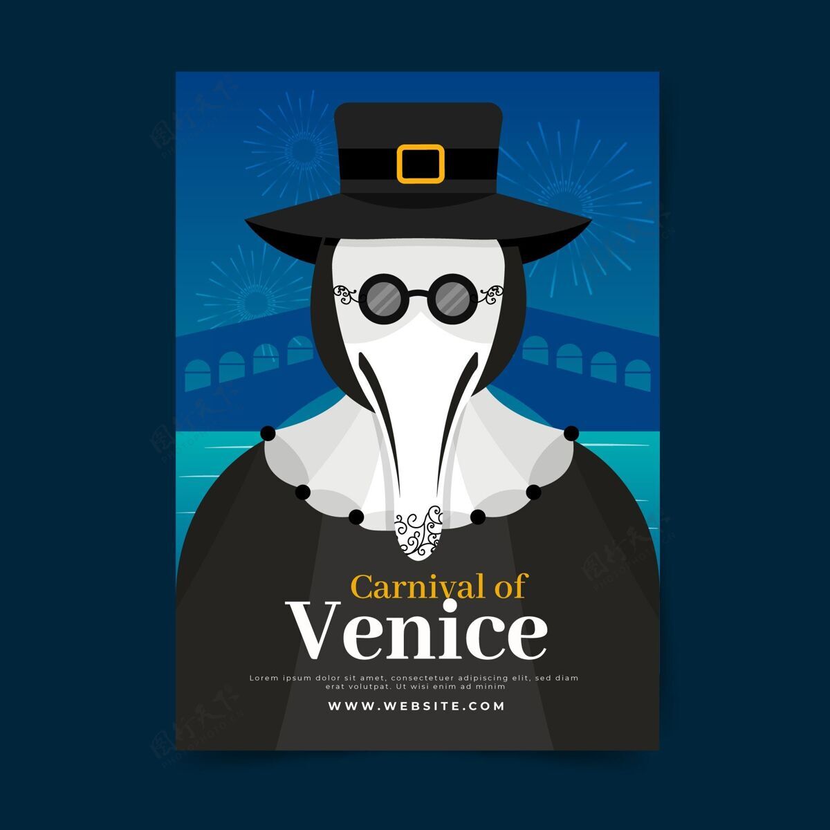 活动威尼斯狂欢节海报模板瘟疫医生服装庆祝准备印刷威尼斯人嘉年华