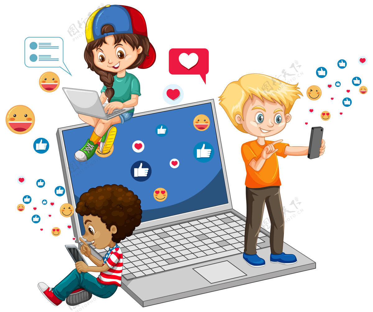 角色儿童与社会媒体的元素对白色男孩网络聊天