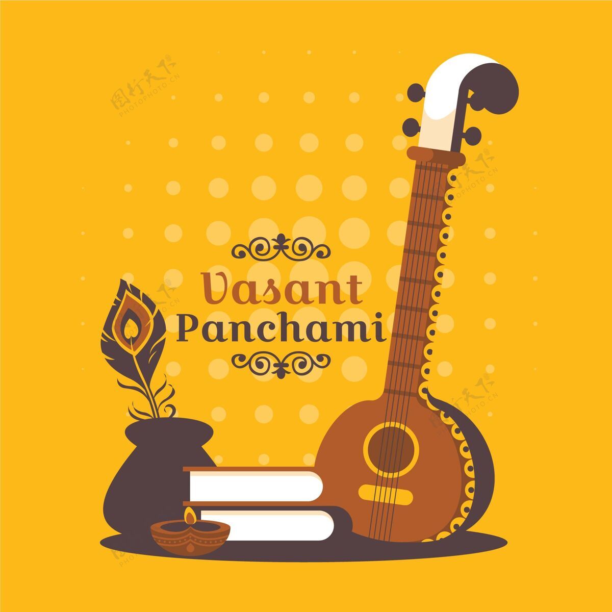 传统平面瓦桑潘查米节日插图与仪器文化乐器精神