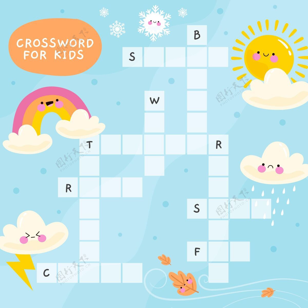 词汇儿童英语纵横填字游戏学习活动单词
