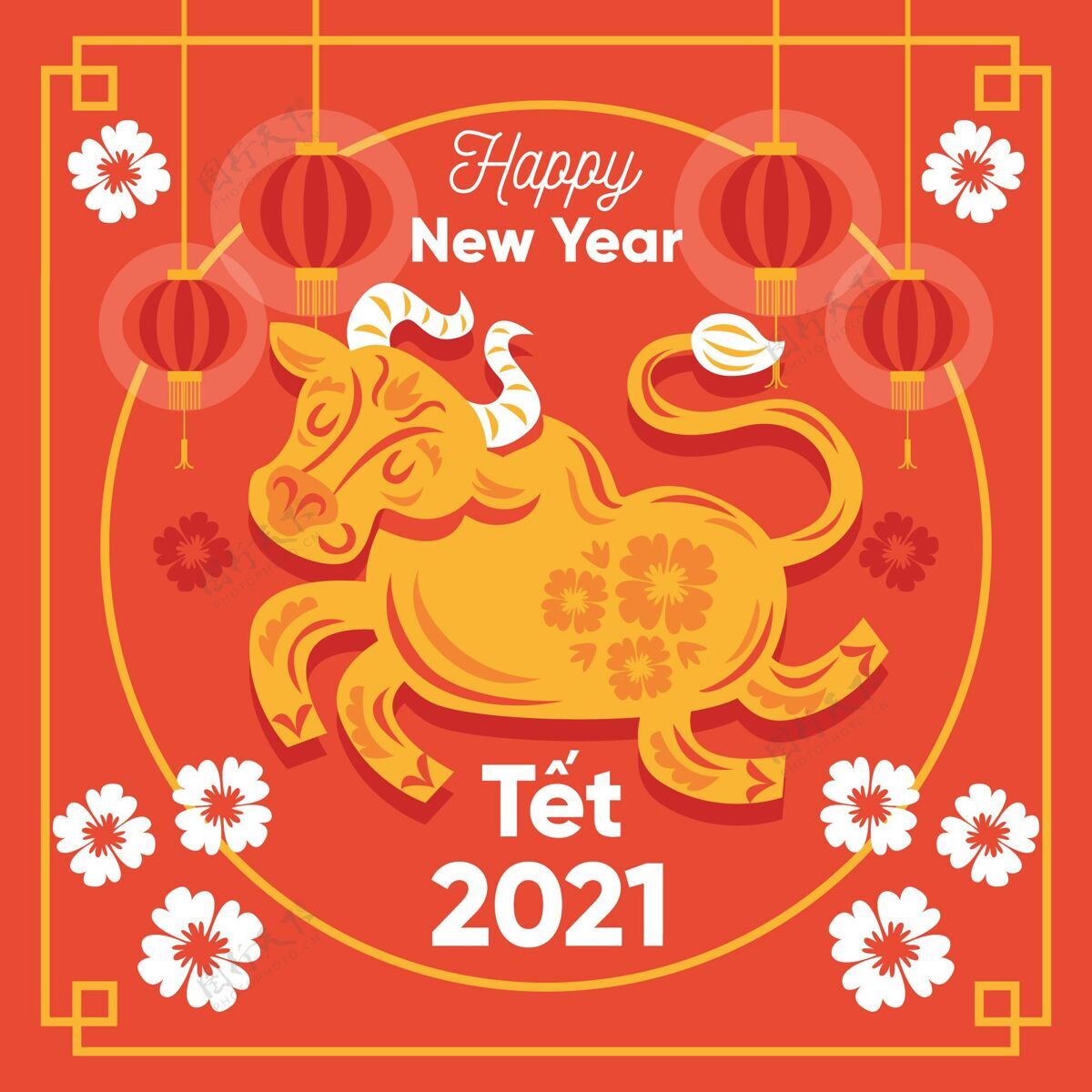 农历2021年越南新年快乐手绘越南新年花杏花