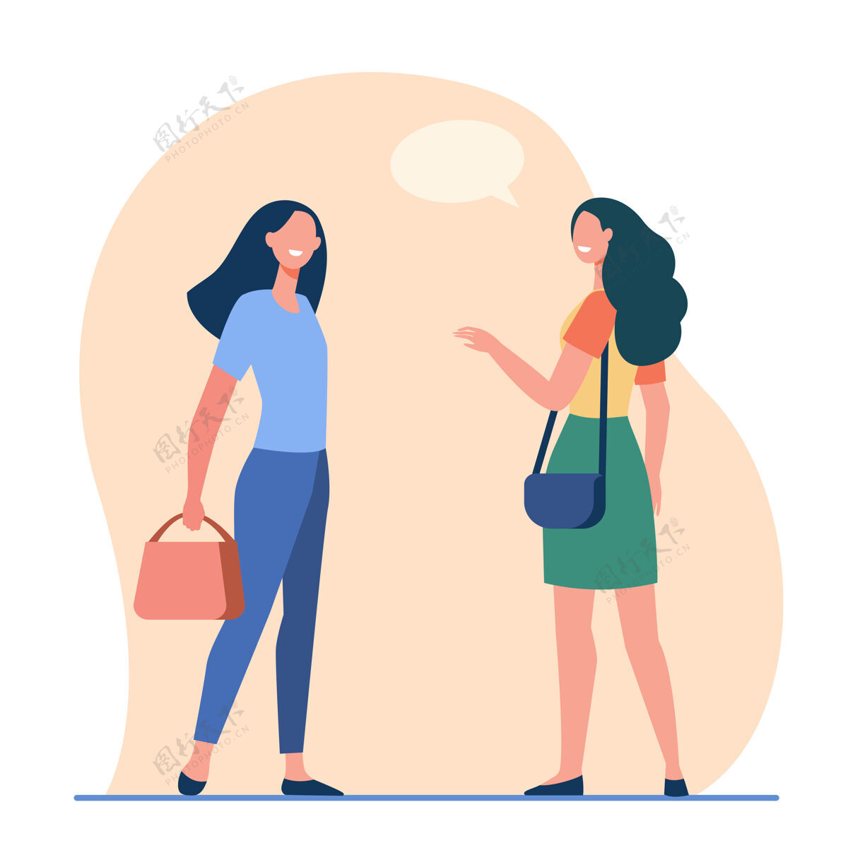 年轻快乐友好的女人在外面聊天女性朋友意外相遇交流 公共场所两个站着女人
