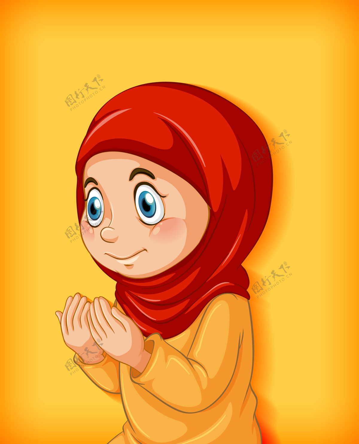可爱穆斯林女孩信奉宗教插图年轻娱乐