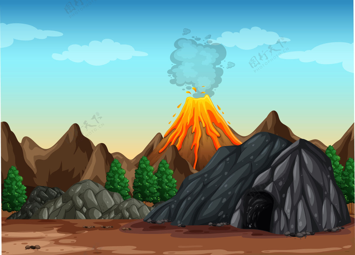 户外火山喷发户外场景插图熔岩史前剪贴画