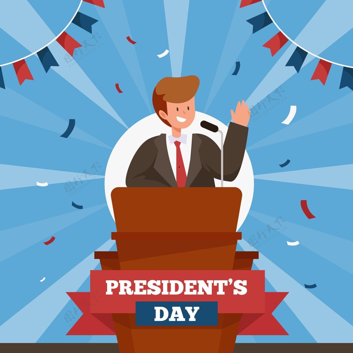 美国带插图的总统日活动宣传片平面设计民主
