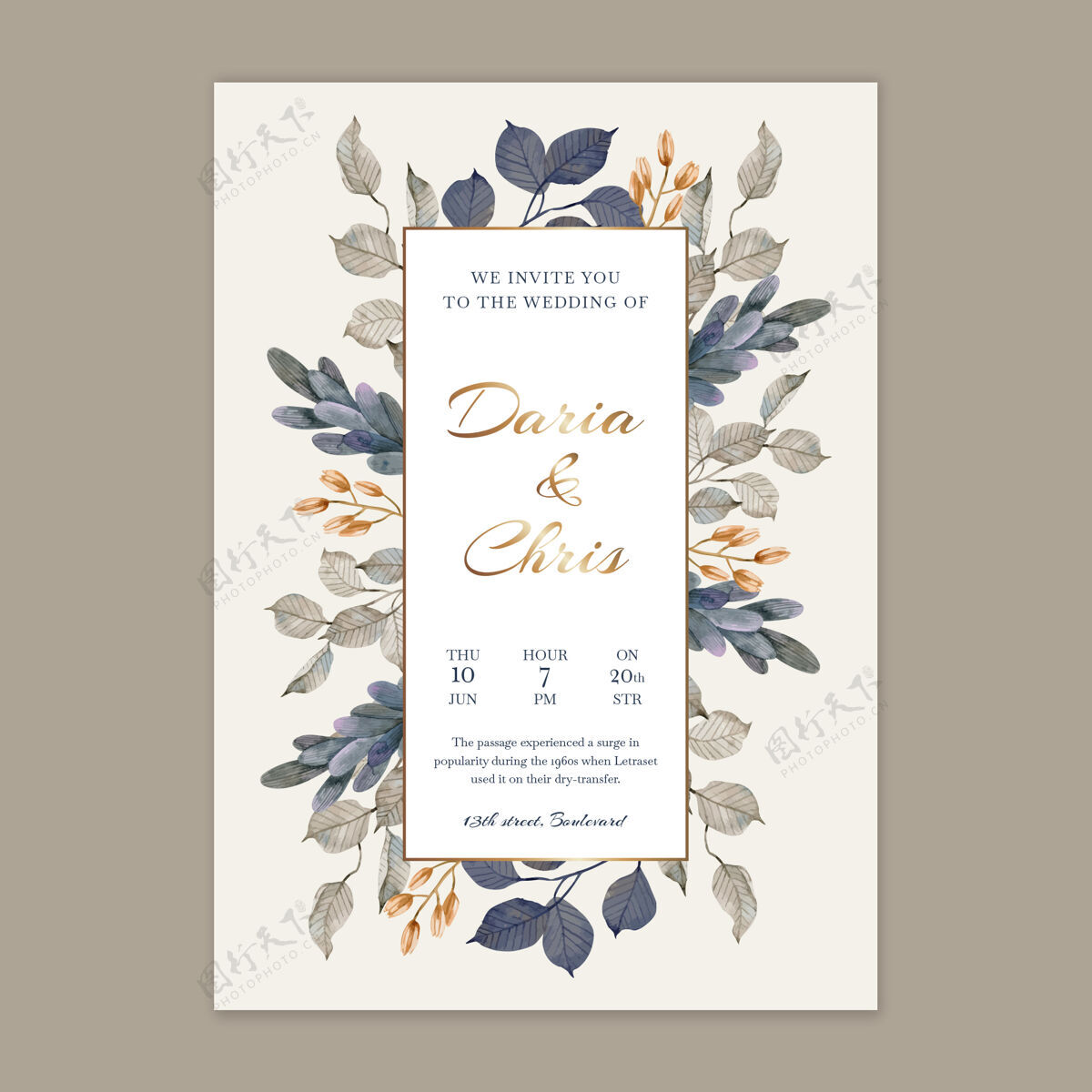 婚礼垂直花结婚卡打印准备打印卡片