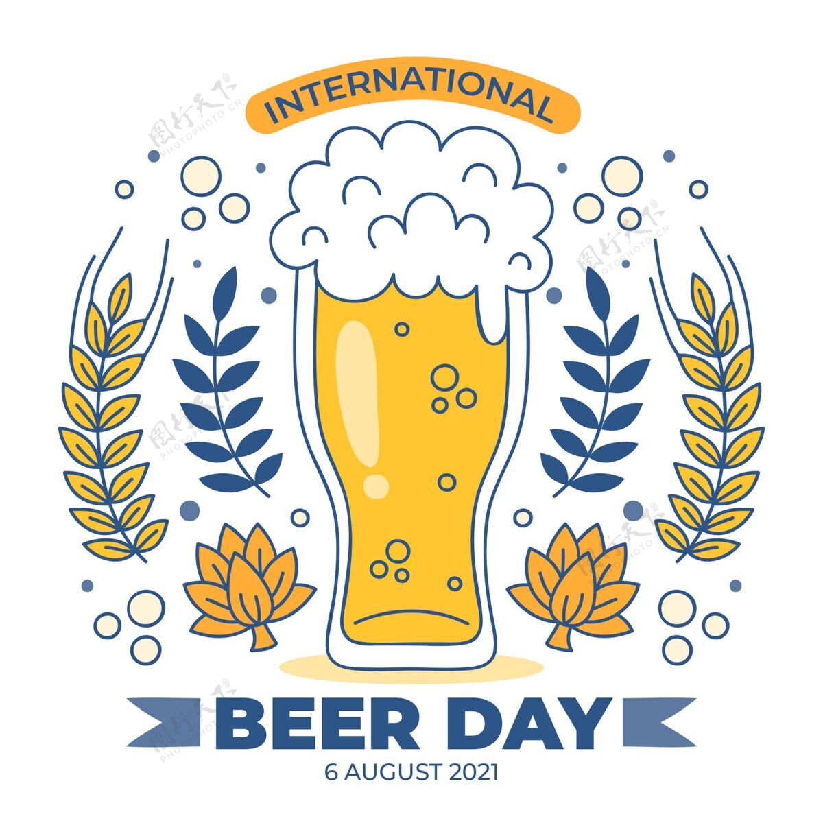 酒精手绘国际啤酒日插画啤酒国际啤酒日全球