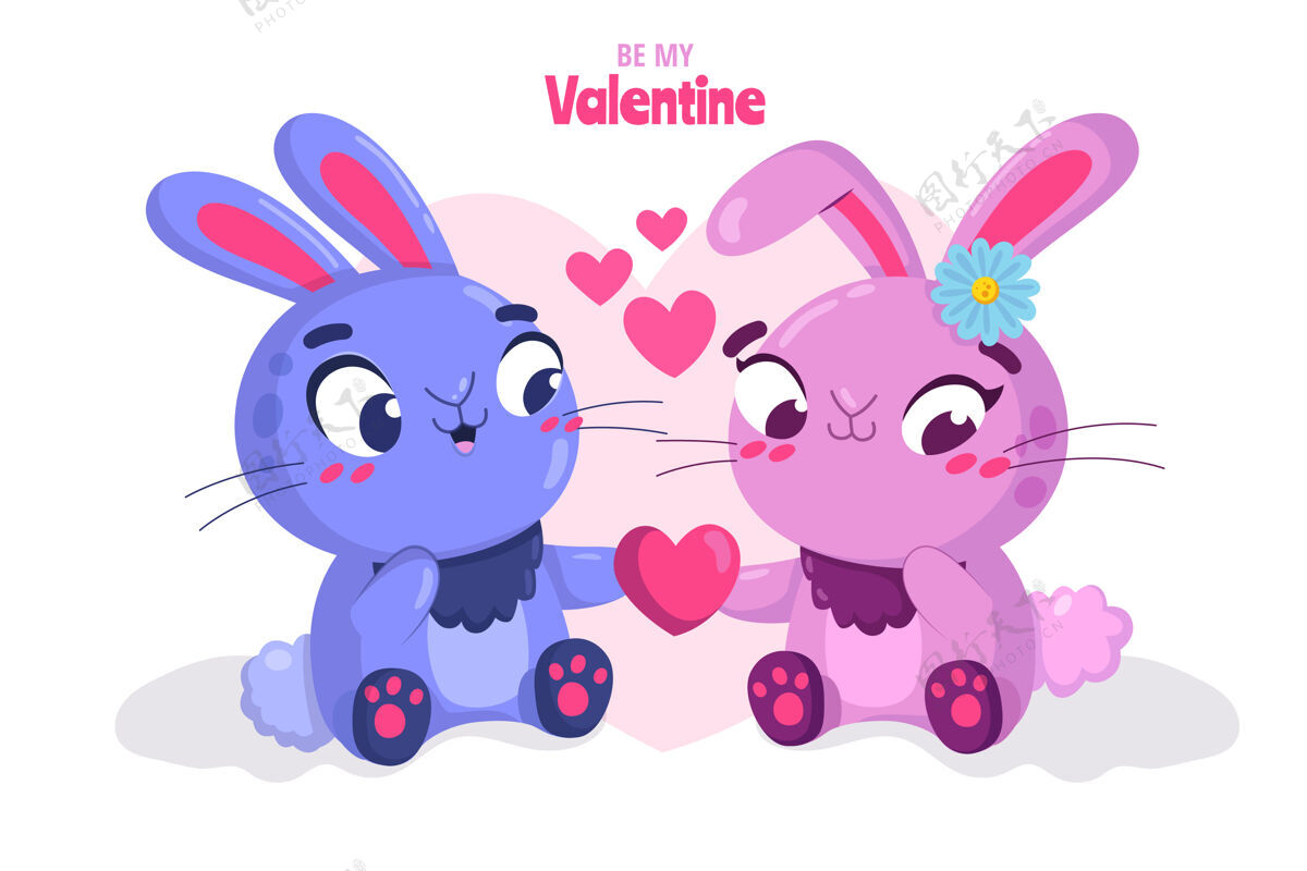 浪漫可爱的情人节兔子情侣天动物情人节