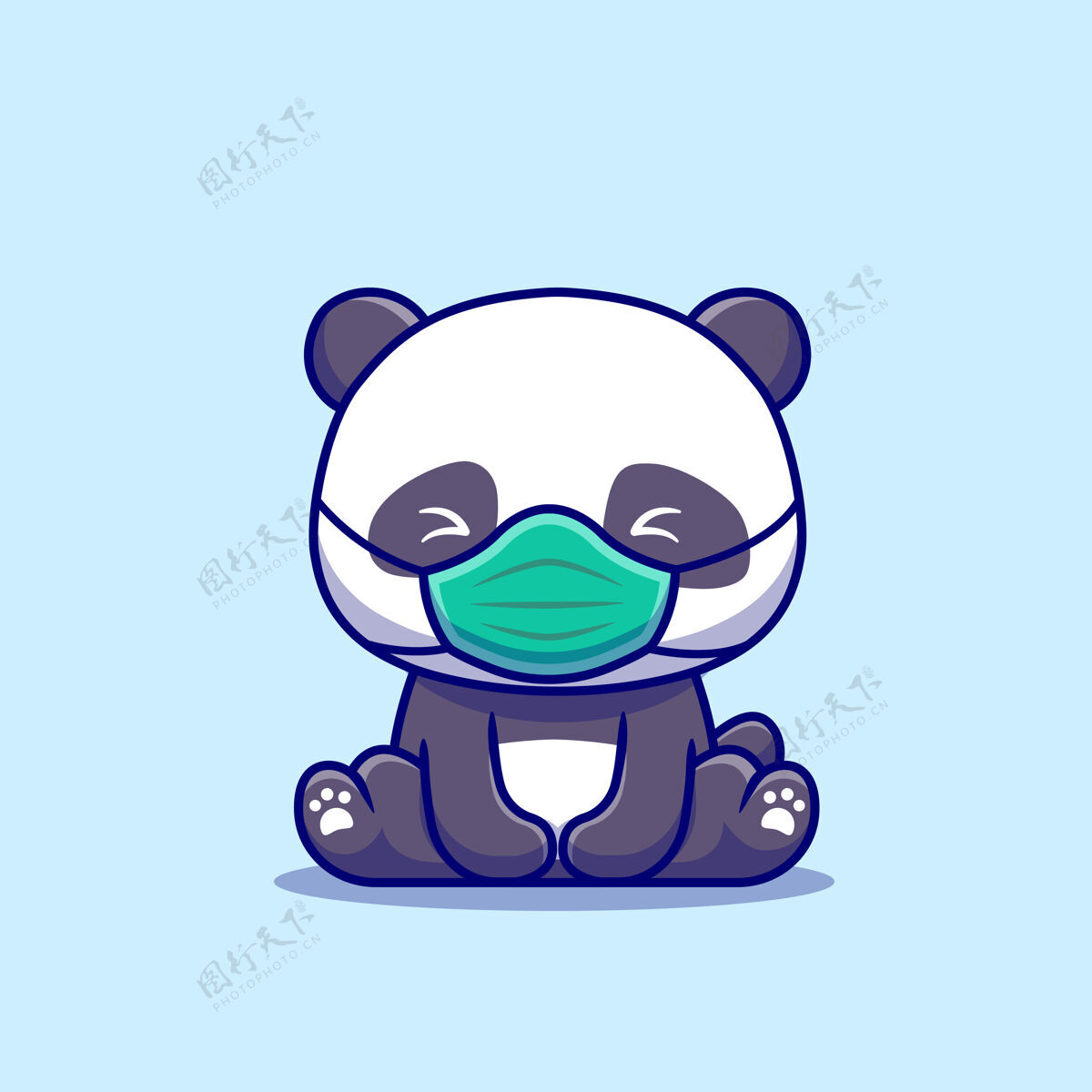 插图可爱的熊猫坐着戴着面具卡通图标插图动物健康图标概念隔离平面卡通风格保健卡通人物面具