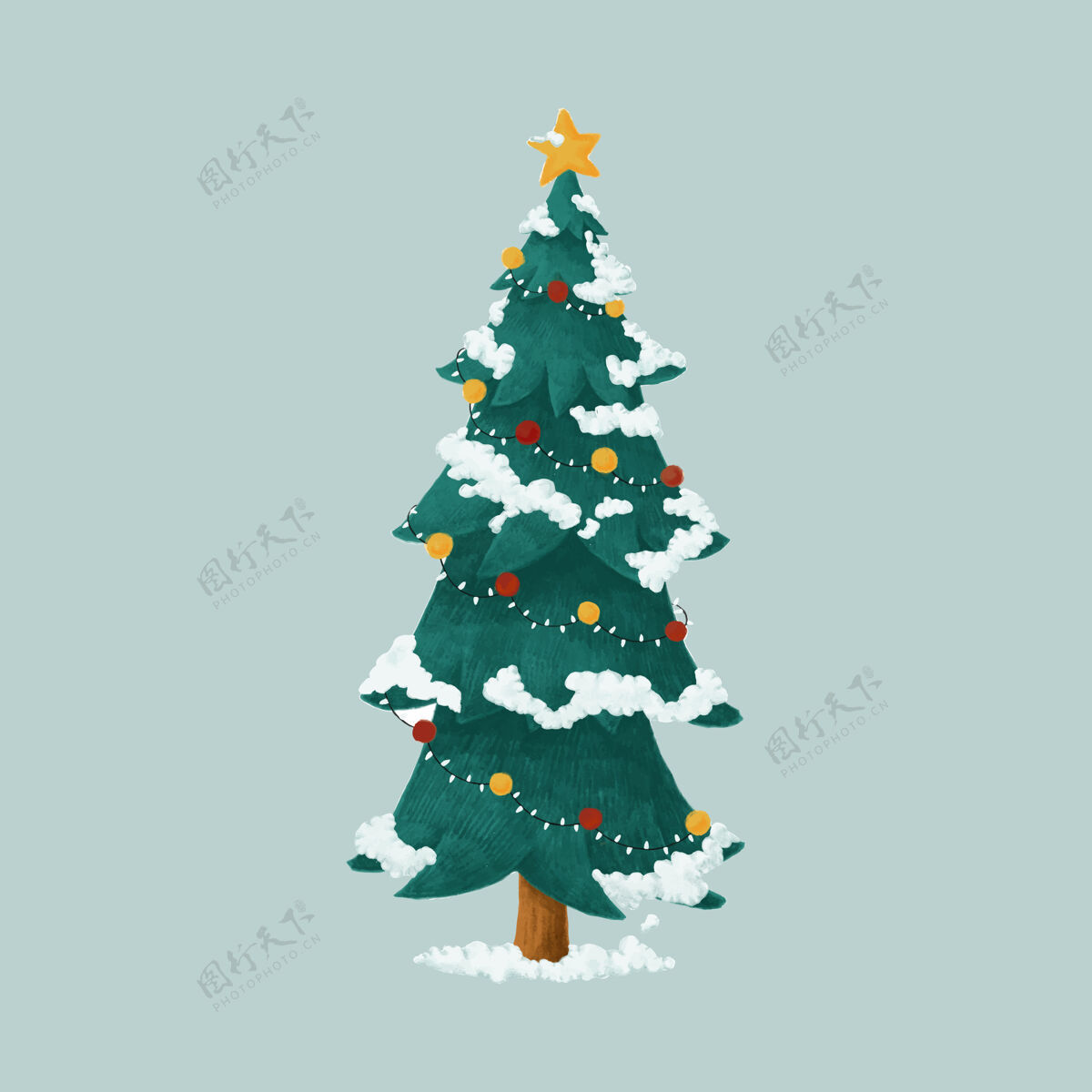 平安夜手绘装饰圣诞树插图装饰松树封面