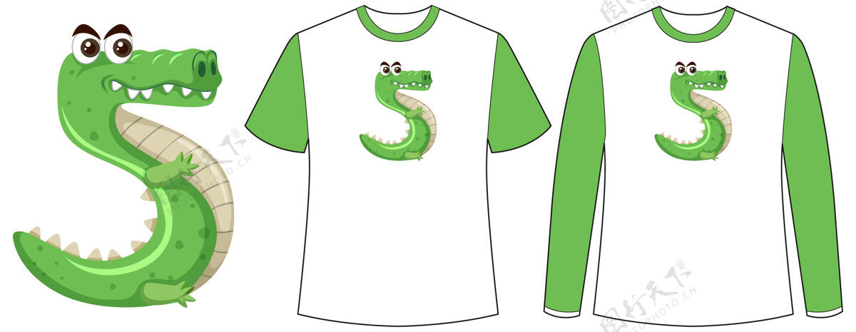 T恤一套两种类型的衬衫与鳄鱼在第五号形状屏幕上的t恤衣服衬衫上衣