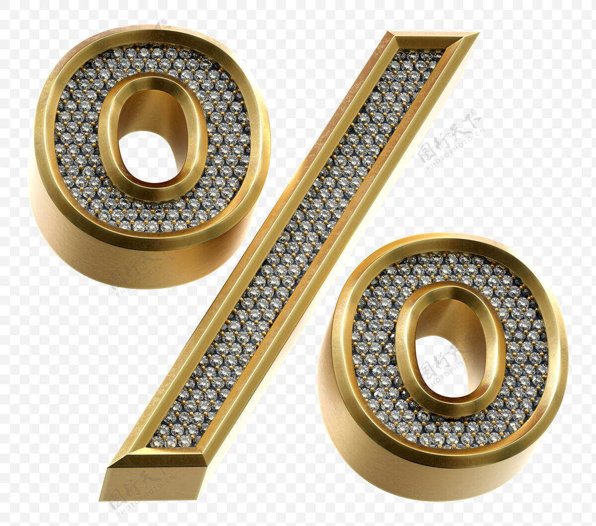 光泽豪华的金色字母与钻石百分比符号隔离三维渲染图像百分比字母表溢价