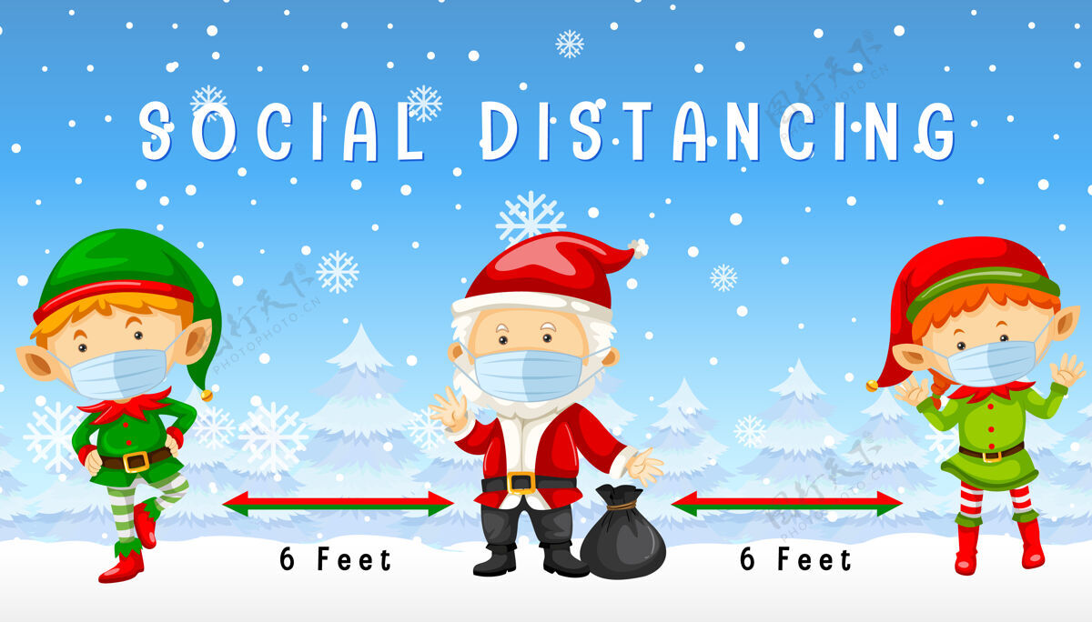 降雪以社交距离庆祝圣诞节圣诞圣诞老人社交距离