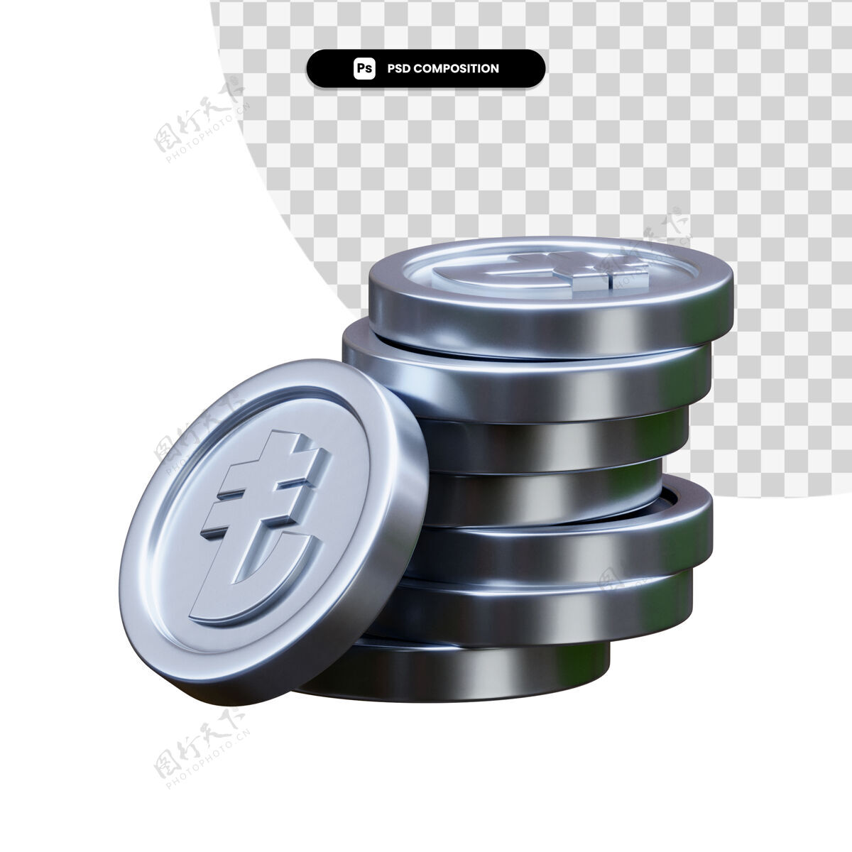 硬币一堆银币在3d渲染隔离投资货币金融